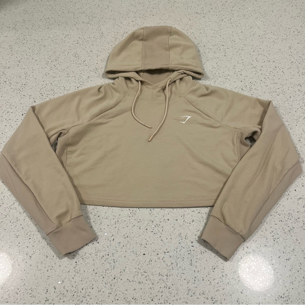 GYMSHARK Training Cropped Boyfriend Tan Hoodie Size Medium